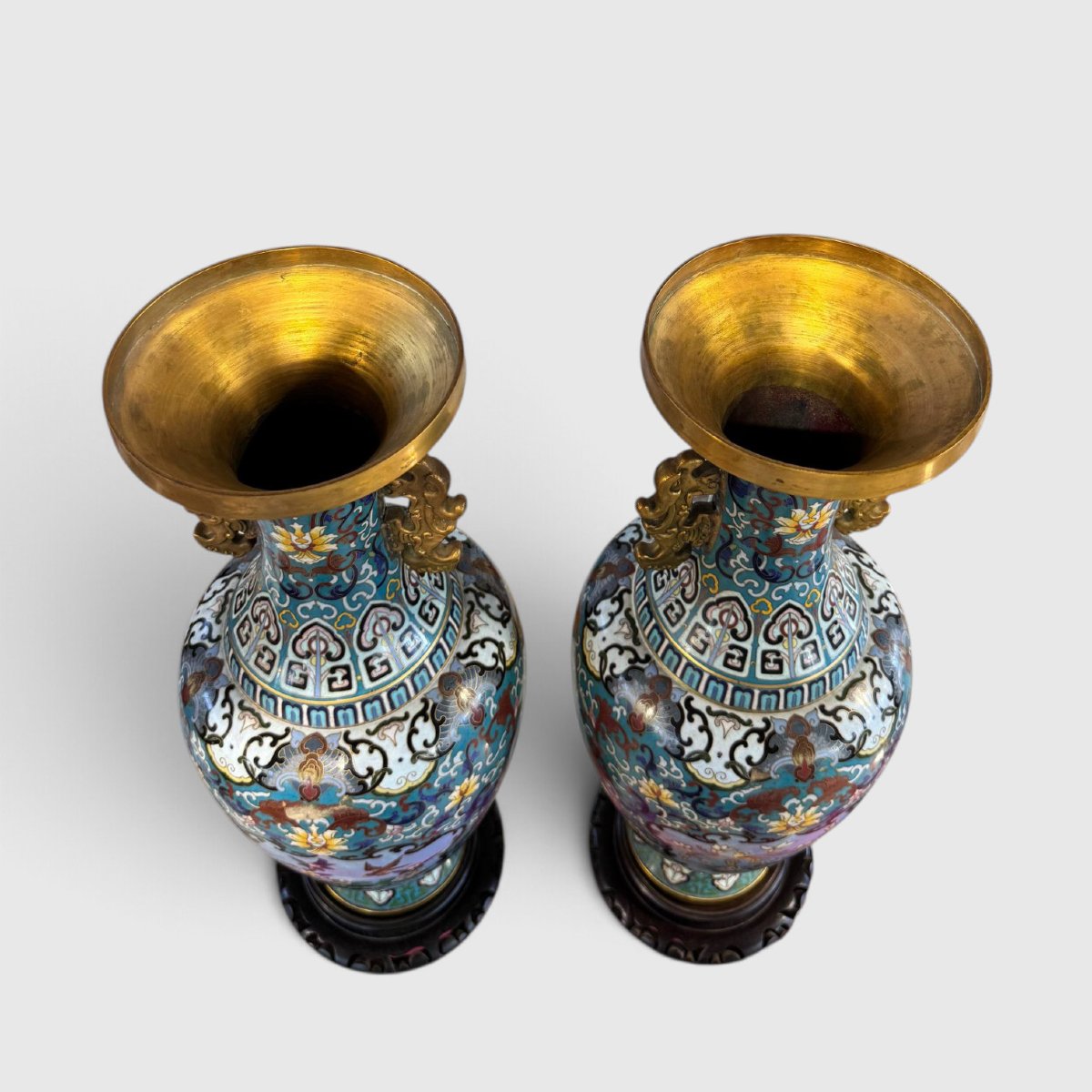 Paire de vases chinois en cloisonné-photo-5