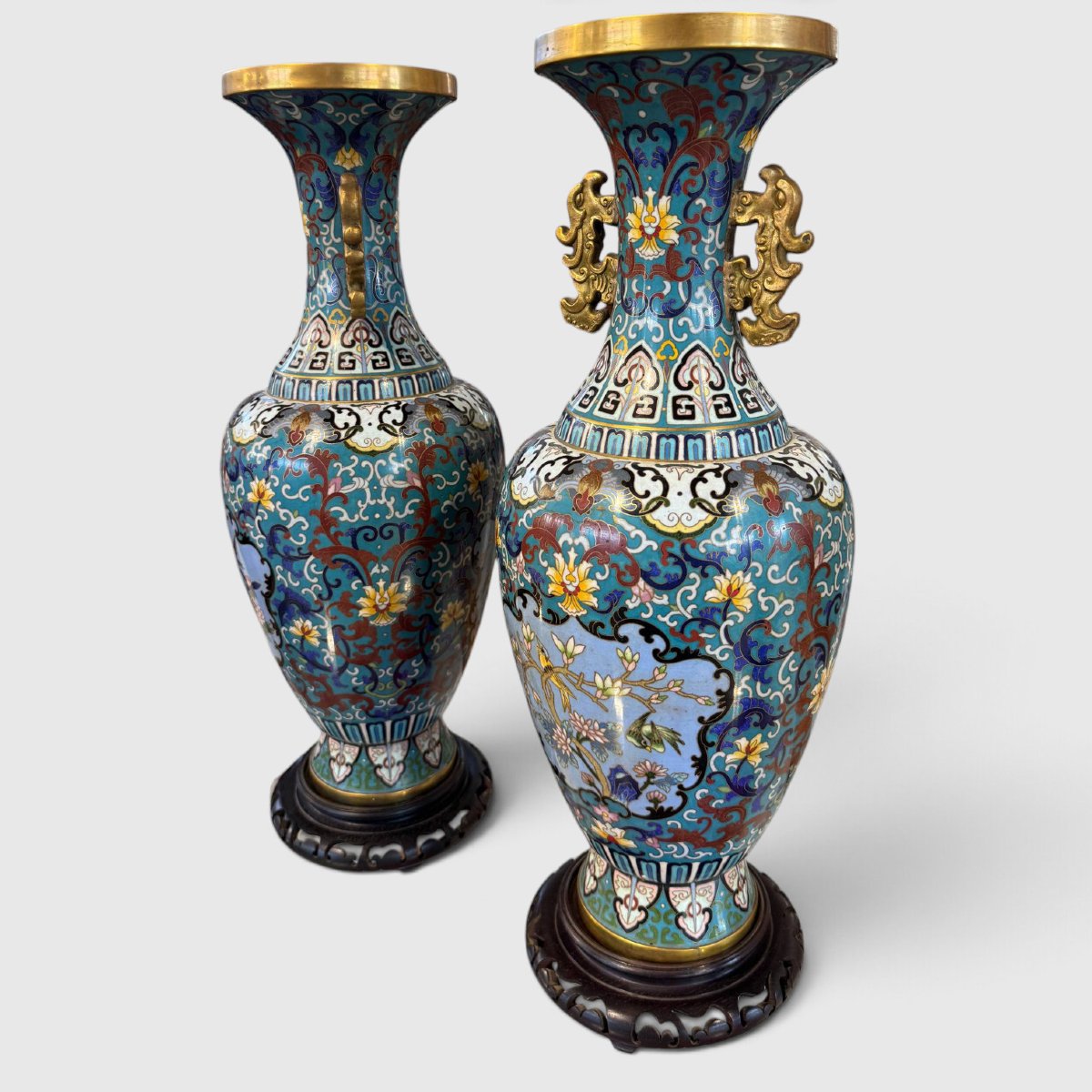 Paire de vases chinois en cloisonné-photo-7