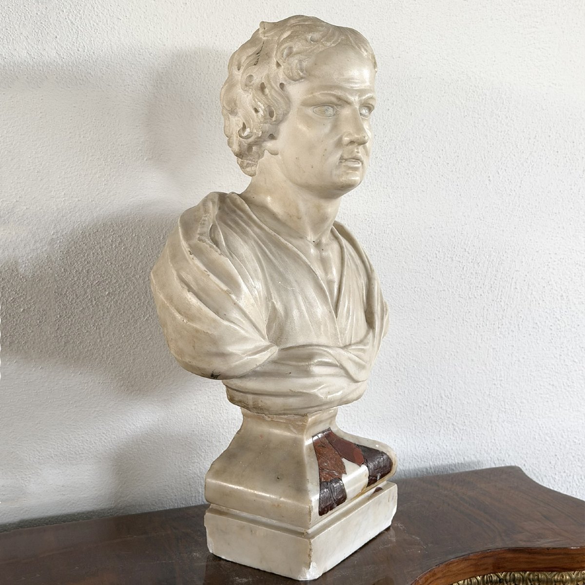 Carrara Marble Bust Depicting Lord Byron, Late 18th Century.-photo-1