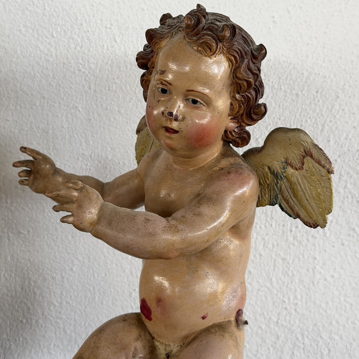 Ancienne et rare paire d'anges ailés polychromes avec mitre – Naples, XVIIIe siècle-photo-3