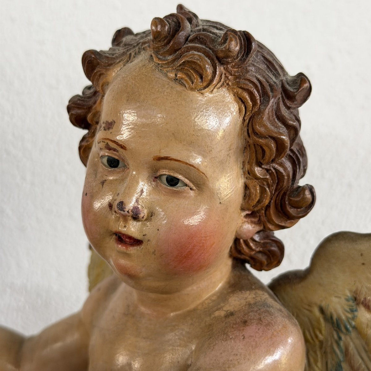 Ancienne et rare paire d'anges ailés polychromes avec mitre – Naples, XVIIIe siècle-photo-4