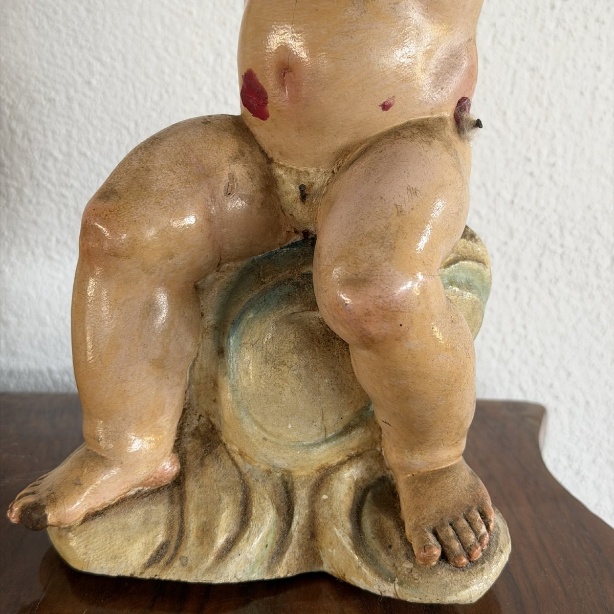 Ancienne et rare paire d'anges ailés polychromes avec mitre – Naples, XVIIIe siècle-photo-1
