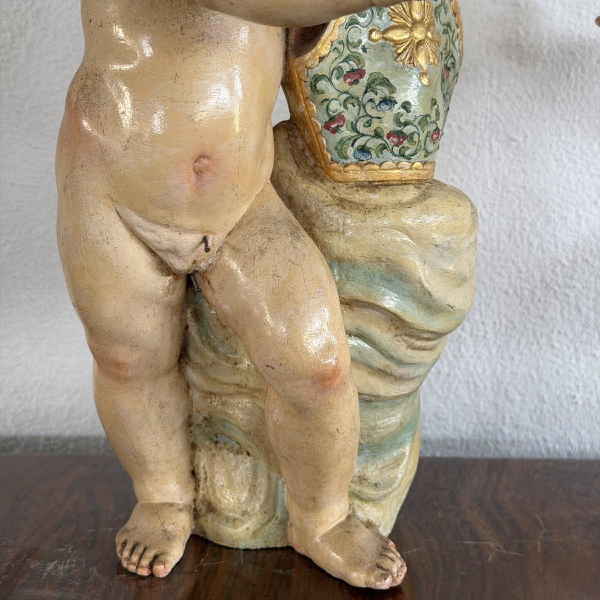 Ancienne et rare paire d'anges ailés polychromes avec mitre – Naples, XVIIIe siècle-photo-2