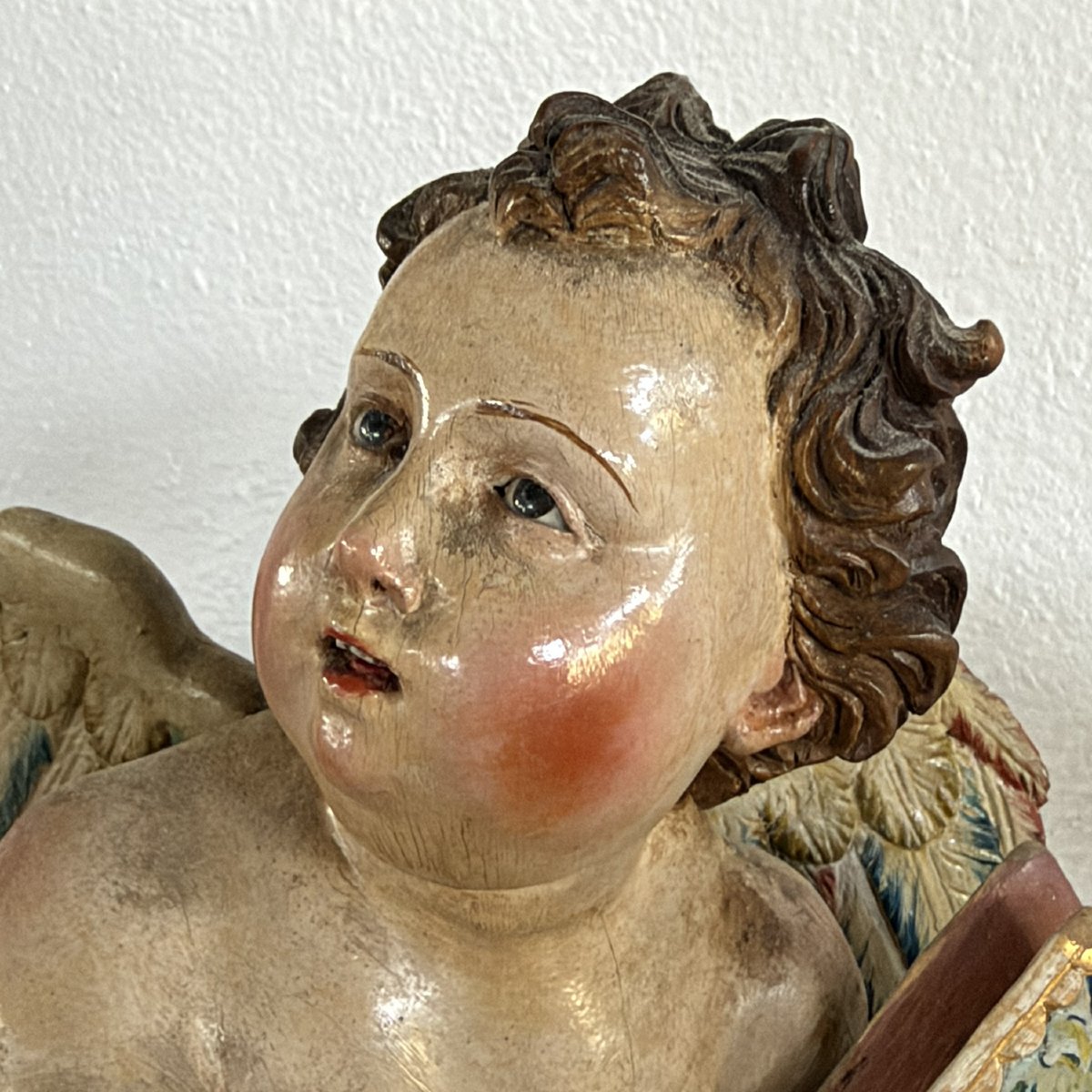 Ancienne et rare paire d'anges ailés polychromes avec mitre – Naples, XVIIIe siècle-photo-4
