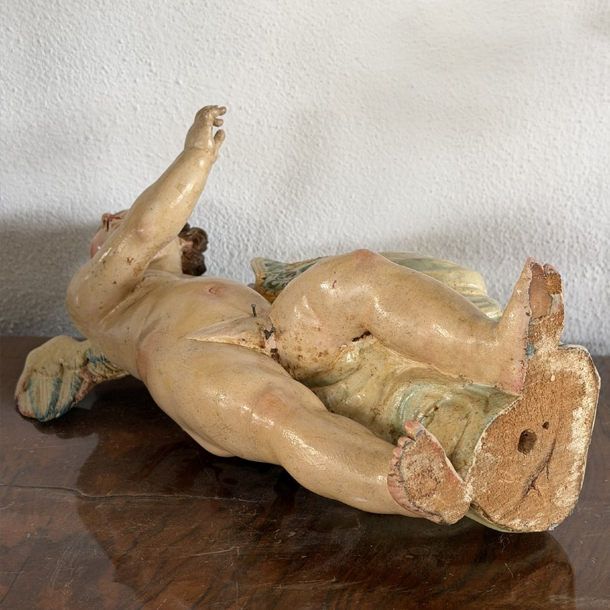 Ancienne et rare paire d'anges ailés polychromes avec mitre – Naples, XVIIIe siècle-photo-8