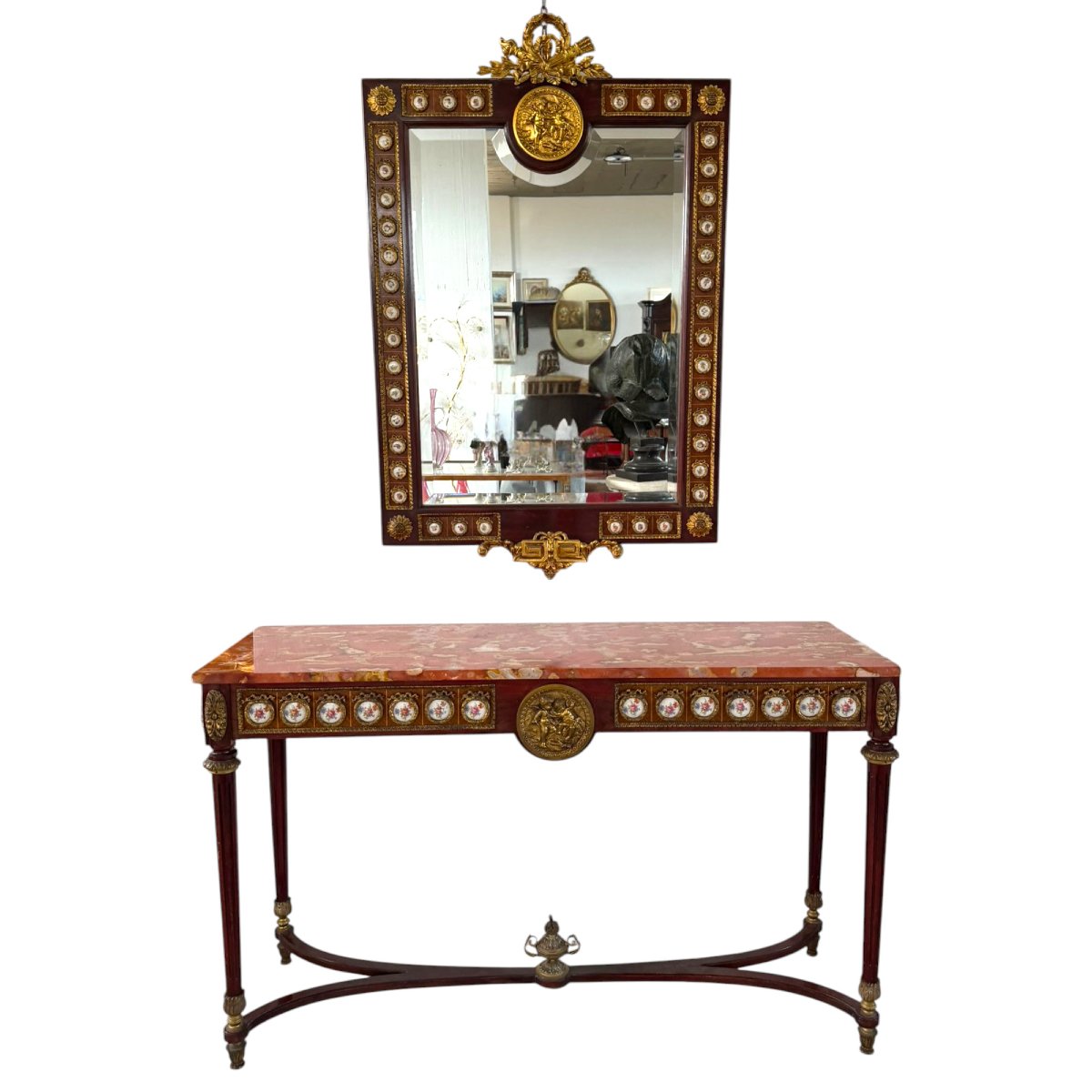 Louis XVI-style Mahogany Console Table With Mirror, France, Early 20th Century