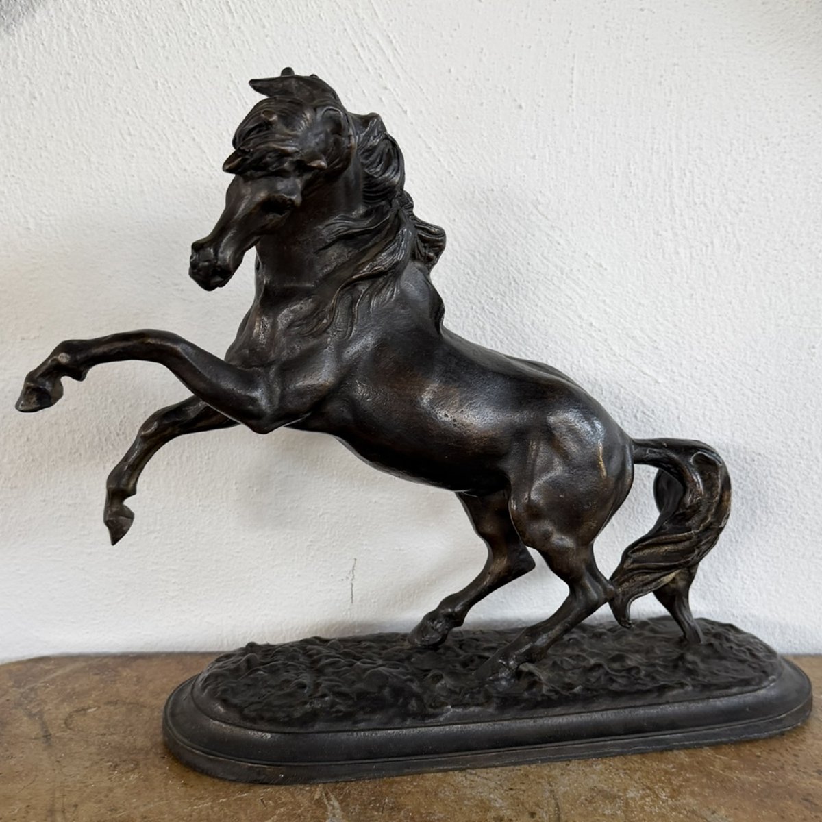 Ancienne sculpture en bronze, cheval cabré, fin du XIXe siècle-photo-2