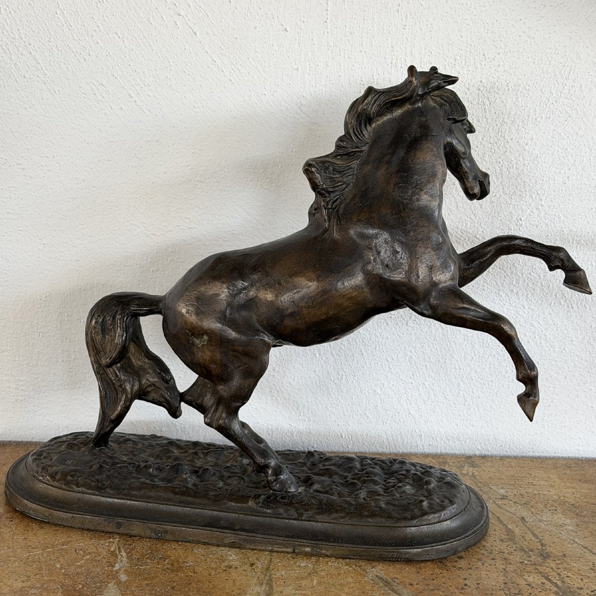 Ancienne sculpture en bronze, cheval cabré, fin du XIXe siècle-photo-2