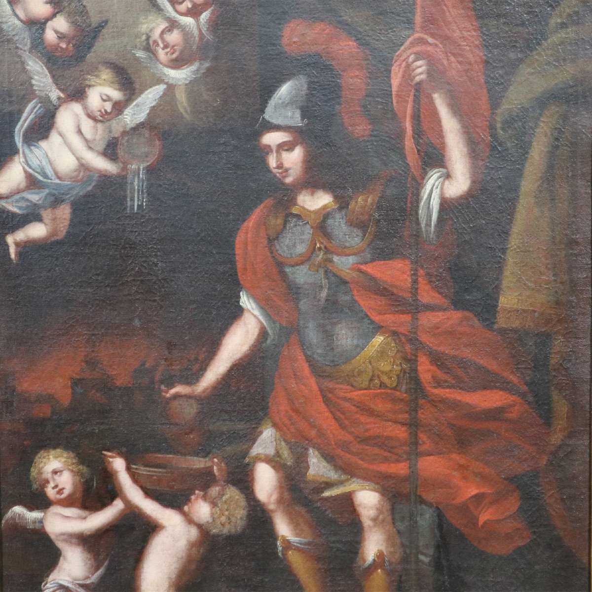 Peinture à l'Huile Ancienne, San Floriano Du XVIIIe Siècle-photo-4