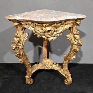 Ancient Corner Cupboard In Gilded Wood