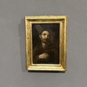 Antique Oil Painting On Panel From The 18th Century Depicting Saint Francis