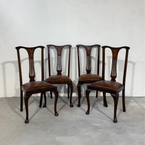 Ensemble ancien de 4 chaises victoriennes anglaises en acajou