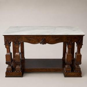 Large Neapolitan “smith” Console Table In Inlaid Mahogany – Early 19th Century