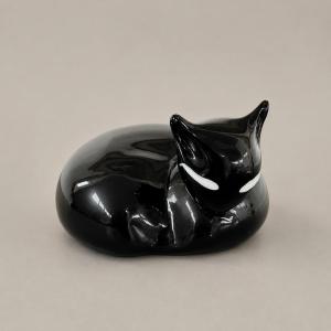 Sculpture chat en verre de Murano noir brillant