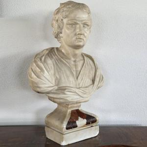 Carrara Marble Bust Depicting Lord Byron, Late 18th Century.