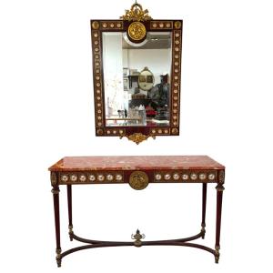 Louis XVI-style Mahogany Console Table With Mirror, France, Early 20th Century