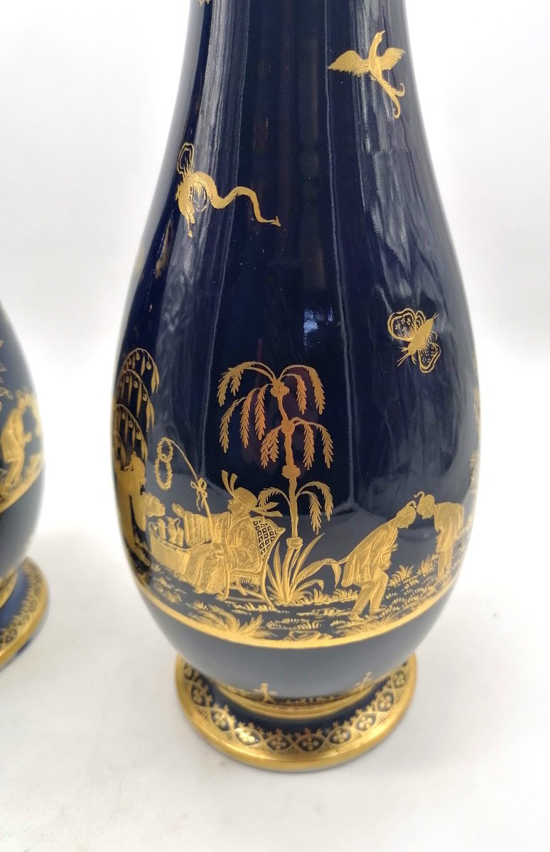 Pair Of 19th Century Meissen Porcelain Bottle Vases-photo-1