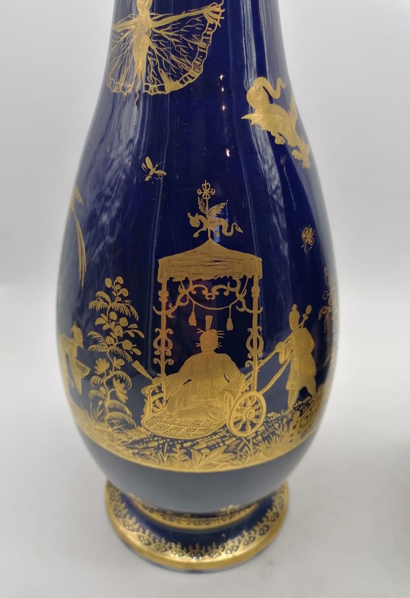 Pair Of 19th Century Meissen Porcelain Bottle Vases-photo-3