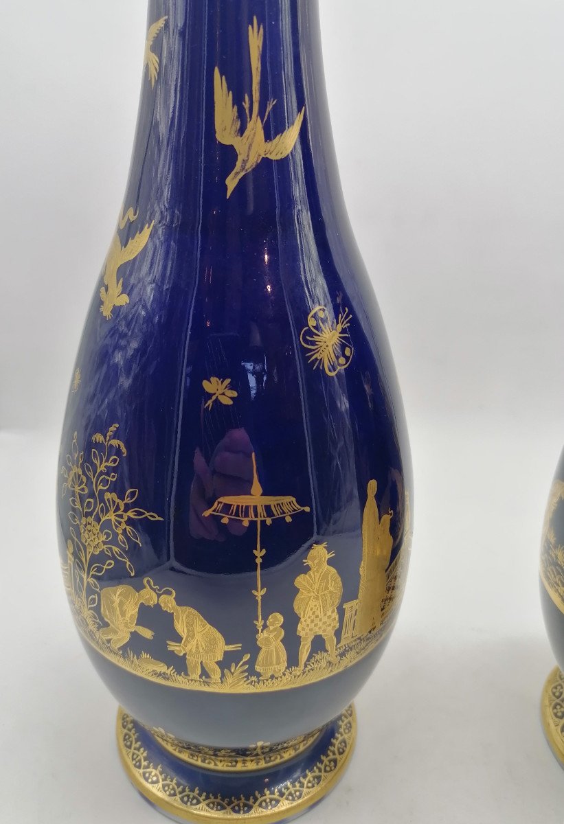 Pair Of 19th Century Meissen Porcelain Bottle Vases-photo-4