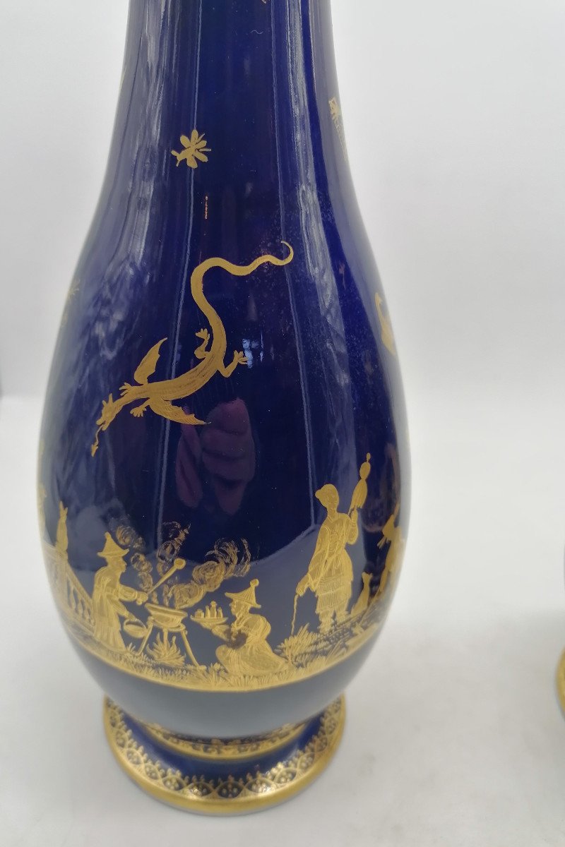 Pair Of 19th Century Meissen Porcelain Bottle Vases-photo-5