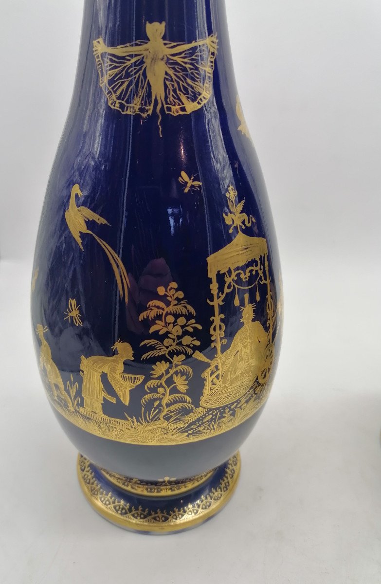 Pair Of 19th Century Meissen Porcelain Bottle Vases-photo-6