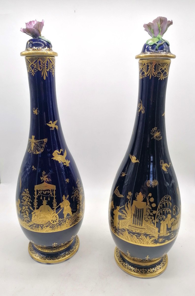 Pair Of 19th Century Meissen Porcelain Bottle Vases