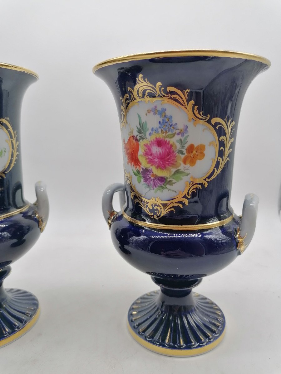 Paire de Vases En Porcelaine Meissen XXème-photo-3