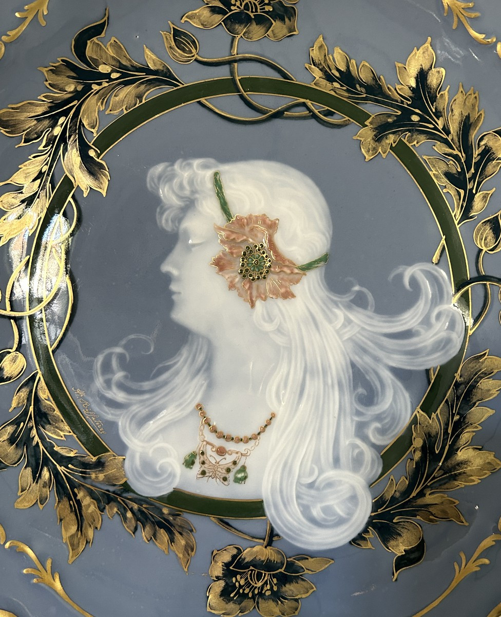 Pair Of Plates In Limoges Porcelain, Pâte Sur Pâte Decoration, Riffaterre