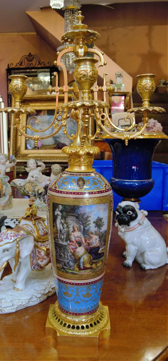 Paire De Chandeliers / Vases en porcelaine de Vienne - XIXème-photo-1