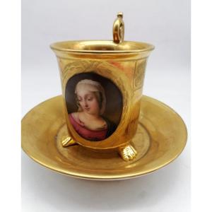 Paris Porcelain Empire Cup With Miniature