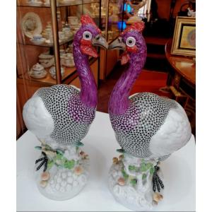 Pair Of Porcelain Turkeys - Samson Late 19th Century