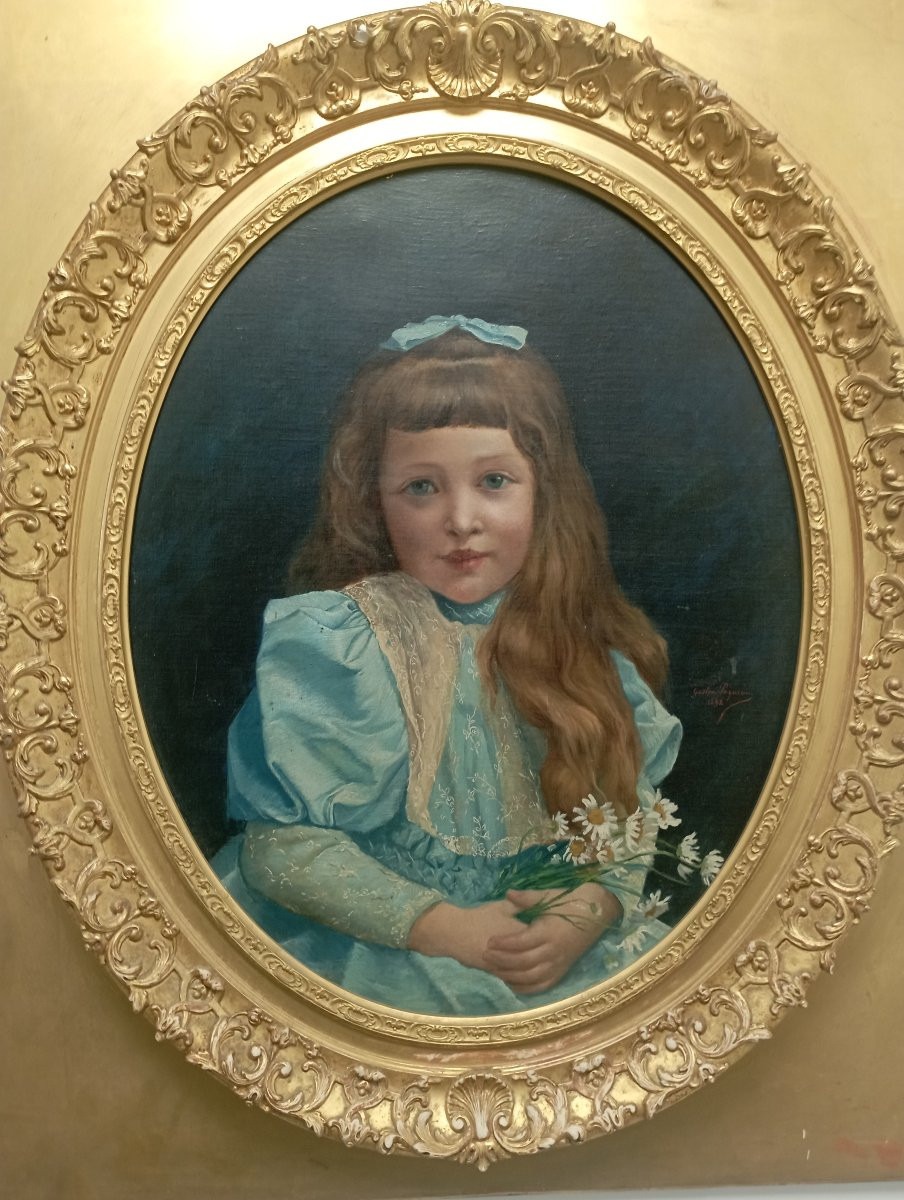 Portrait de jeune fille au bouquet par Gaston Paqueau-photo-4