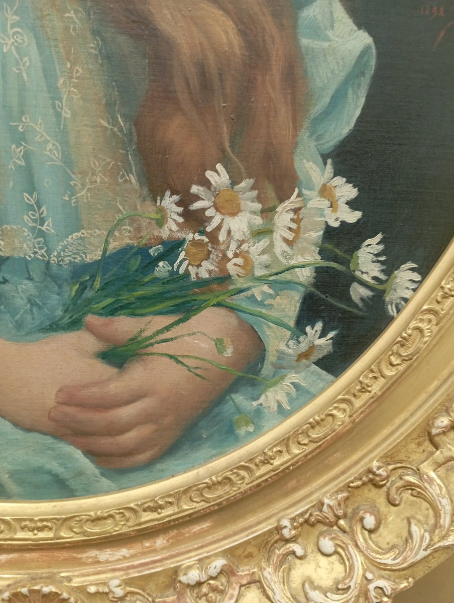 Portrait de jeune fille au bouquet par Gaston Paqueau-photo-4