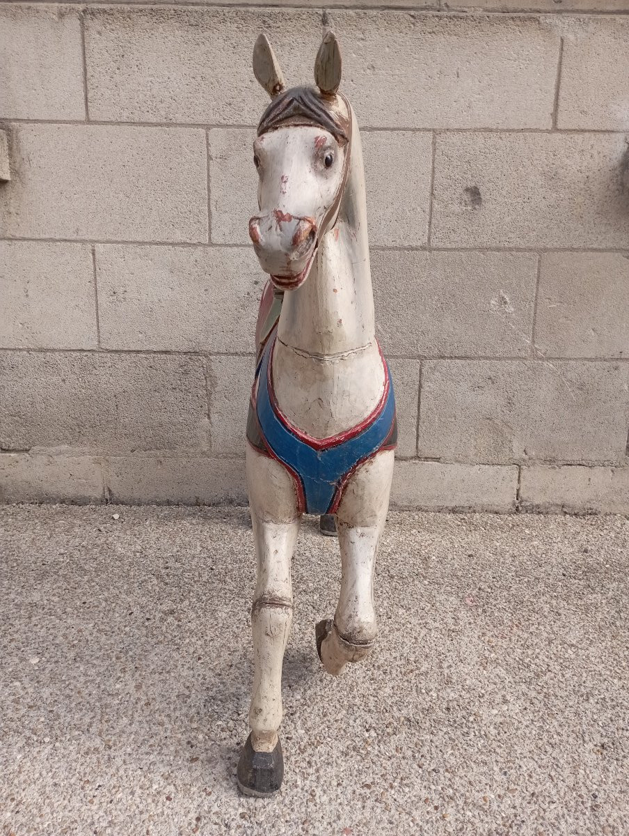 Ancien cheval de manège en bois-photo-4