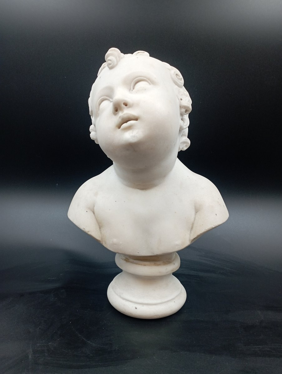 Bust Of A Child In Carrara Marble, 18th Century-photo-2