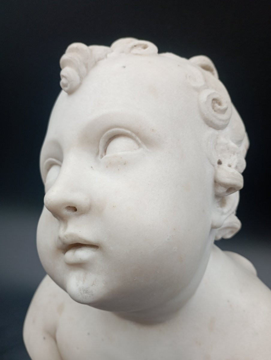 Bust Of A Child In Carrara Marble, 18th Century-photo-3