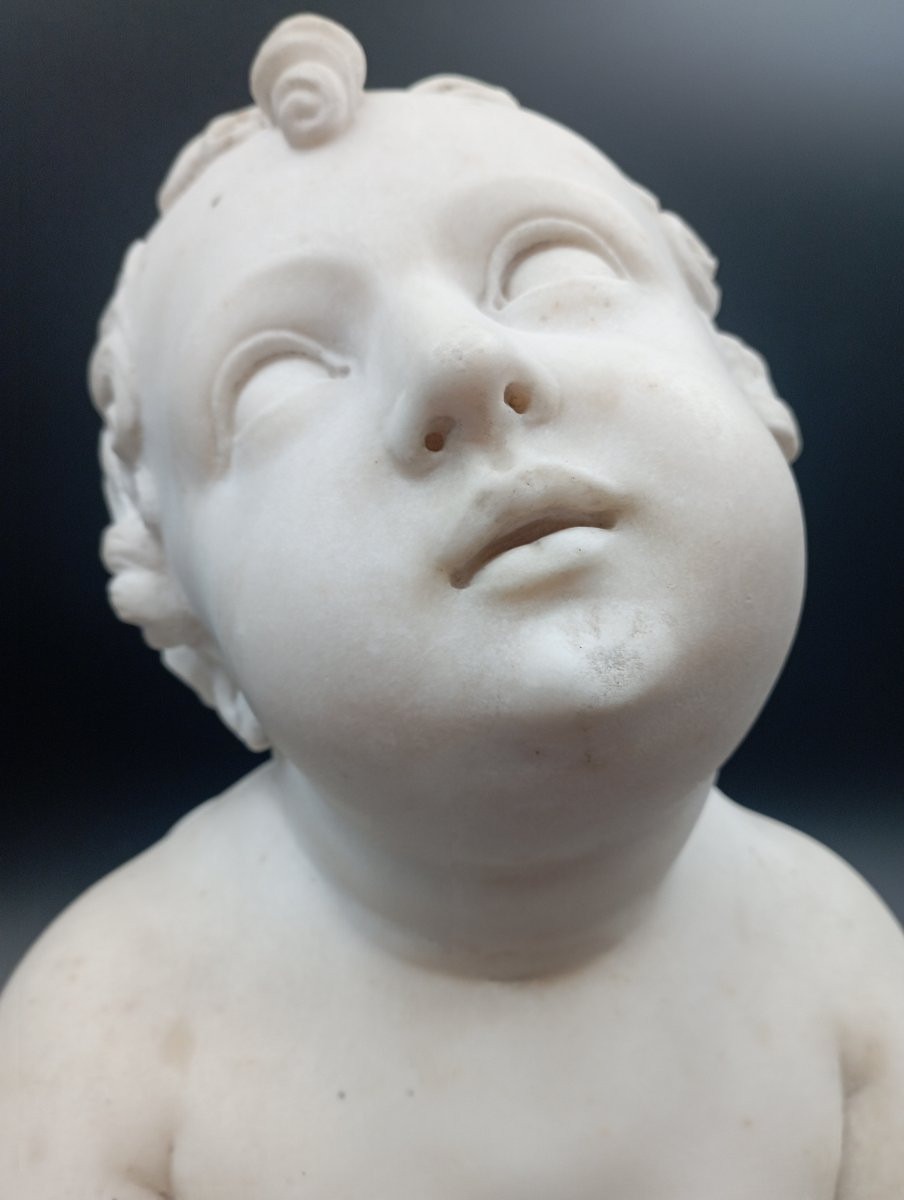 Bust Of A Child In Carrara Marble, 18th Century-photo-4