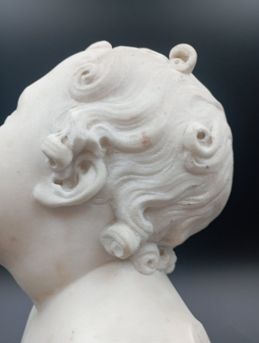 Bust Of A Child In Carrara Marble, 18th Century-photo-2