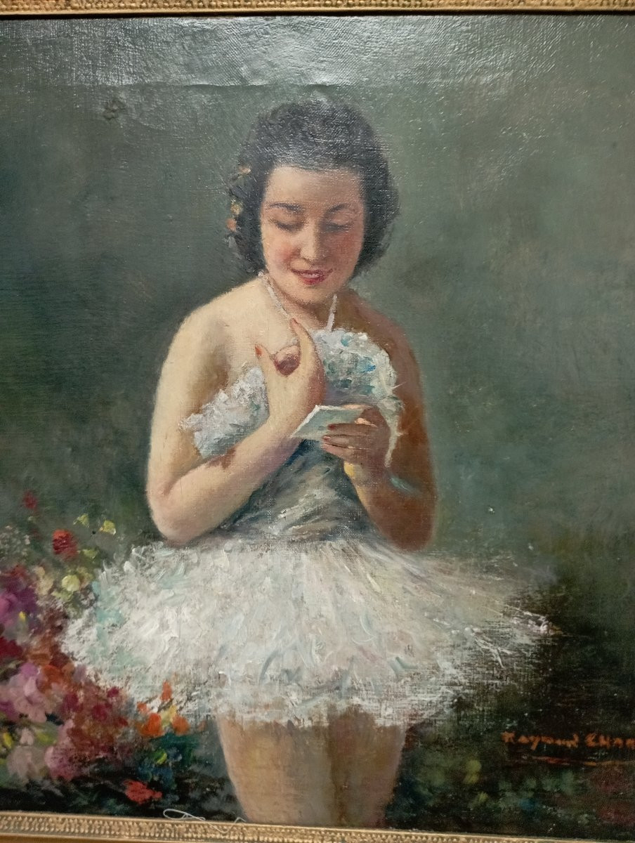 Oil On Canvas Of A Ballerina By R. Charlot -photo-2
