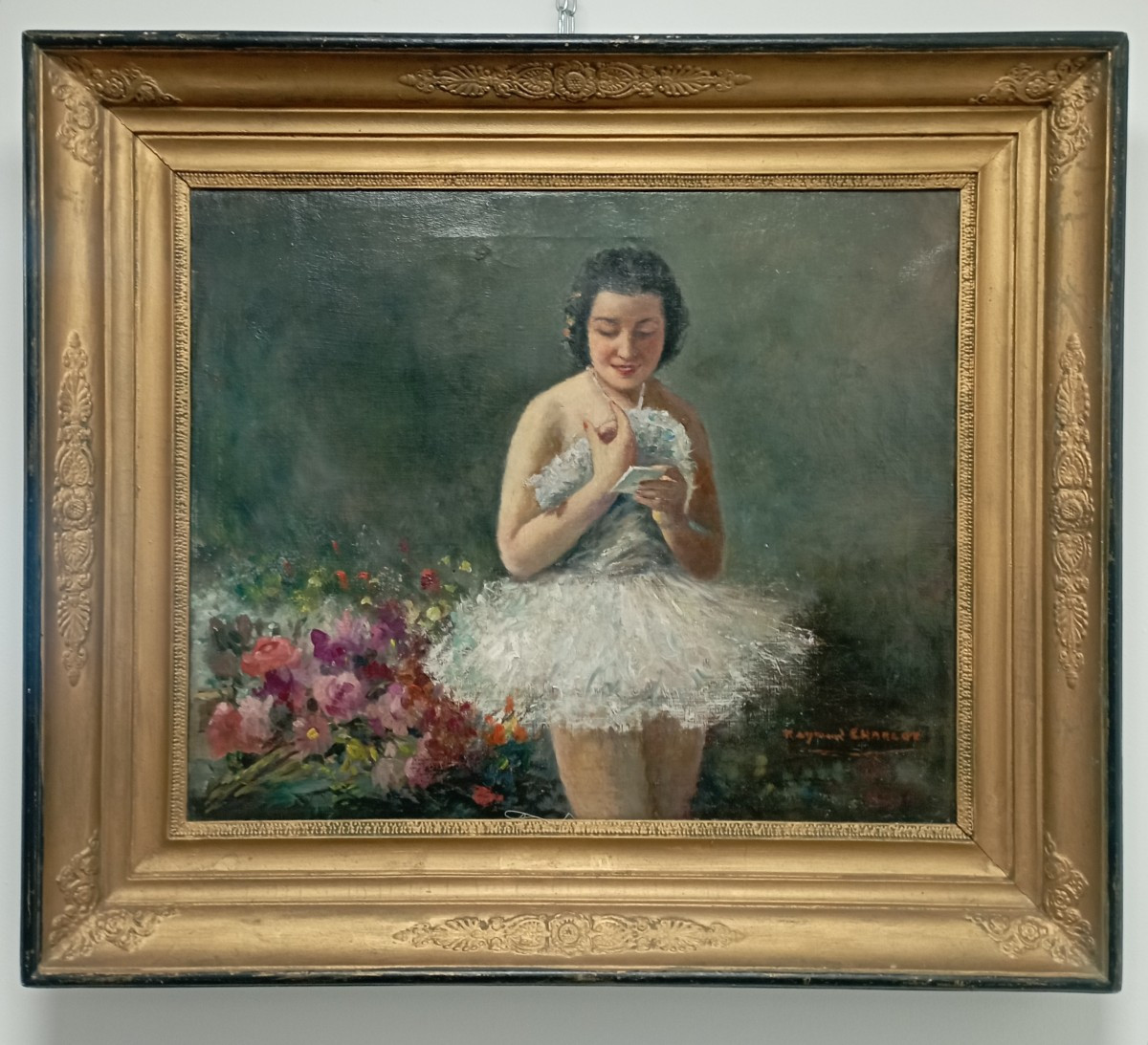 Oil On Canvas Of A Ballerina By R. Charlot 