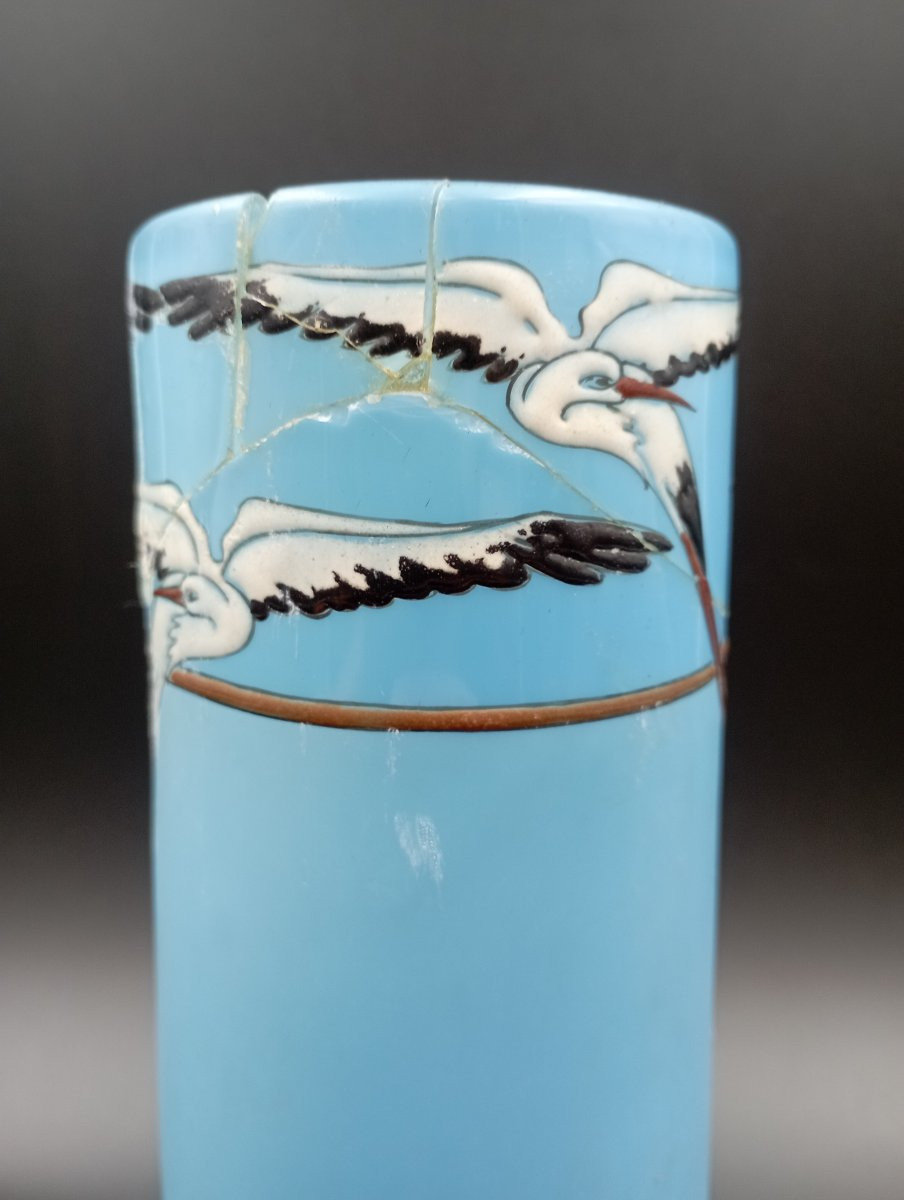 Vase verre émaillé Emile Gallé-photo-2