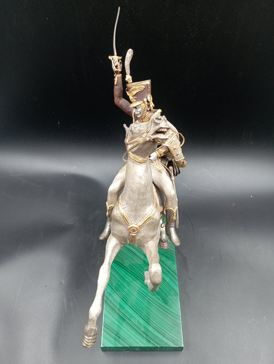 Hussard à cheval bronze polychrome de Giuseppe Vasari-photo-4