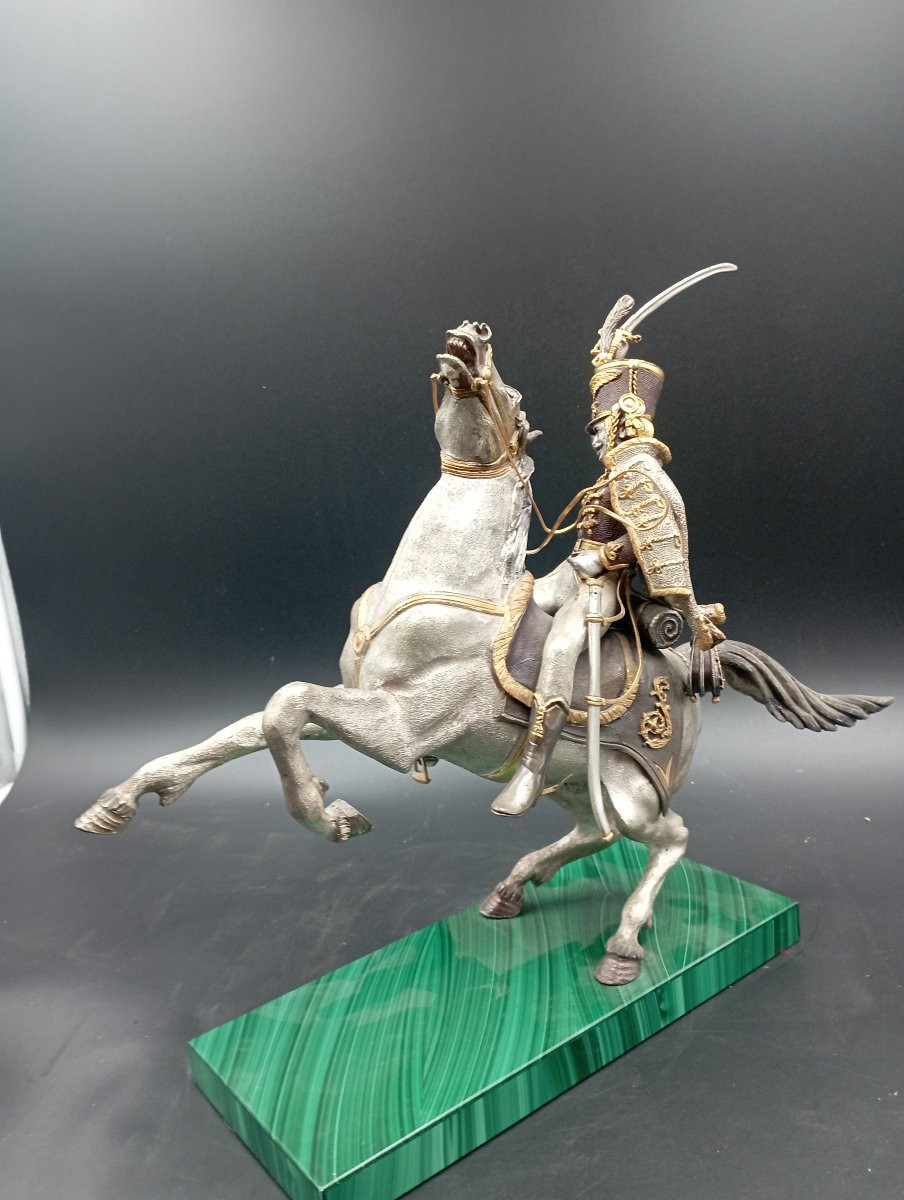 Hussard à cheval bronze polychrome de Giuseppe Vasari-photo-3