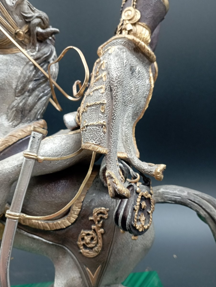 Hussard à cheval bronze polychrome de Giuseppe Vasari-photo-4