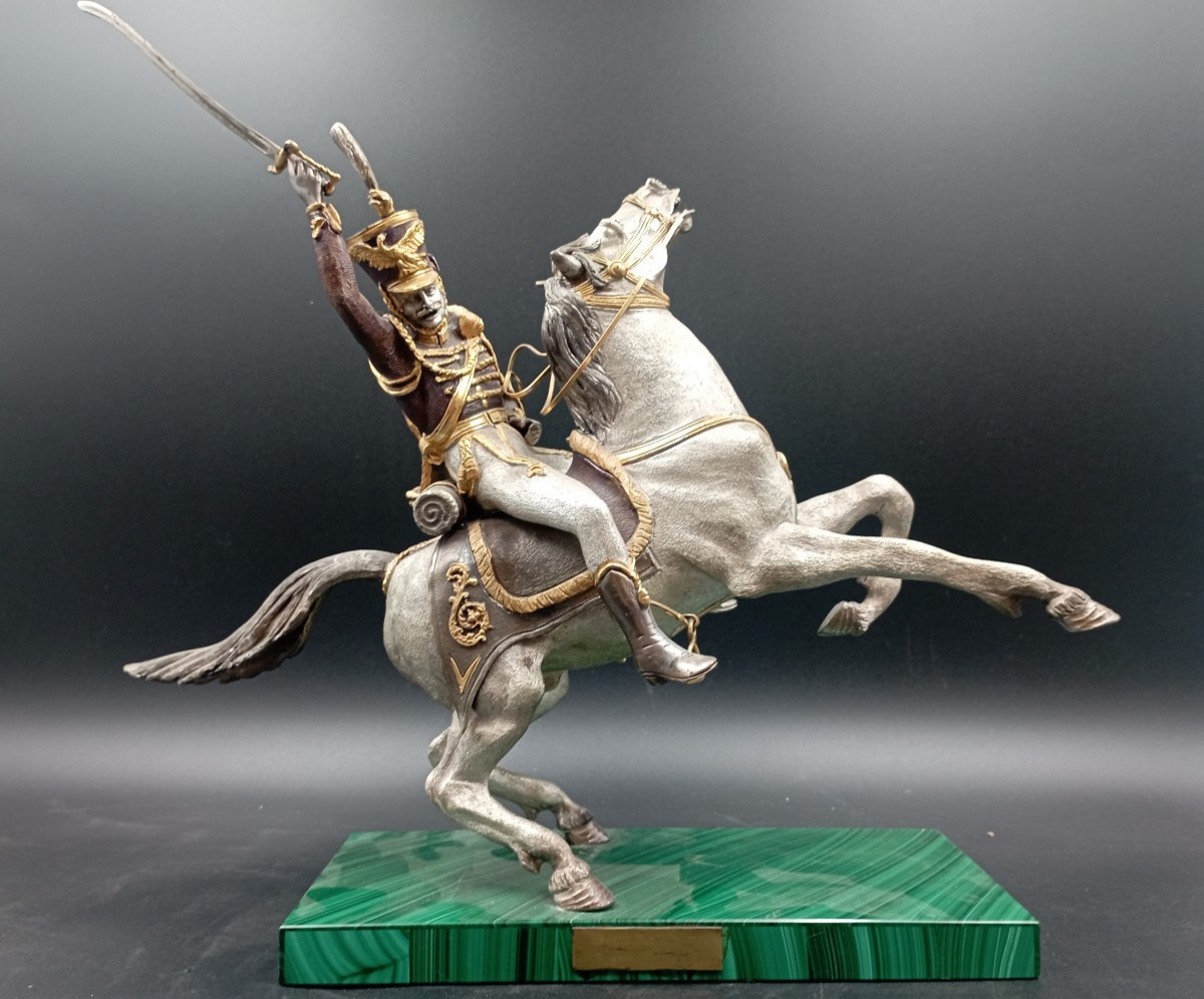 Hussard à cheval bronze polychrome de Giuseppe Vasari
