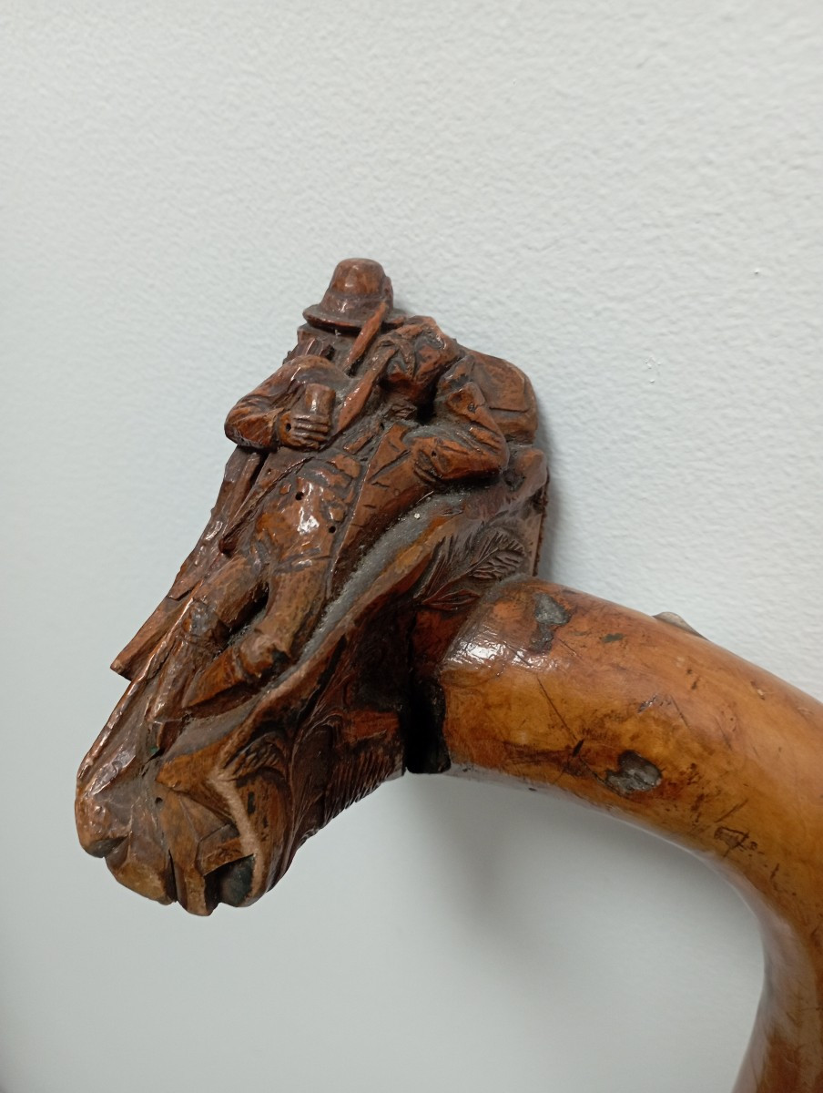 Folk Art Cane "hunter Resting"