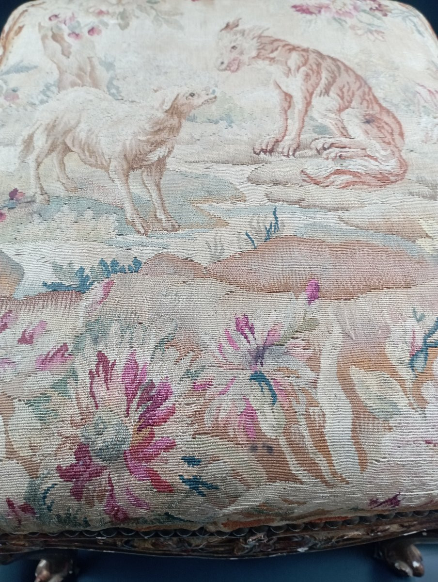 Gilded Wood Stool With Aubusson Tapestry-photo-4