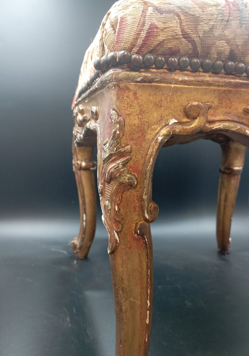 Gilded Wood Stool With Aubusson Tapestry-photo-5