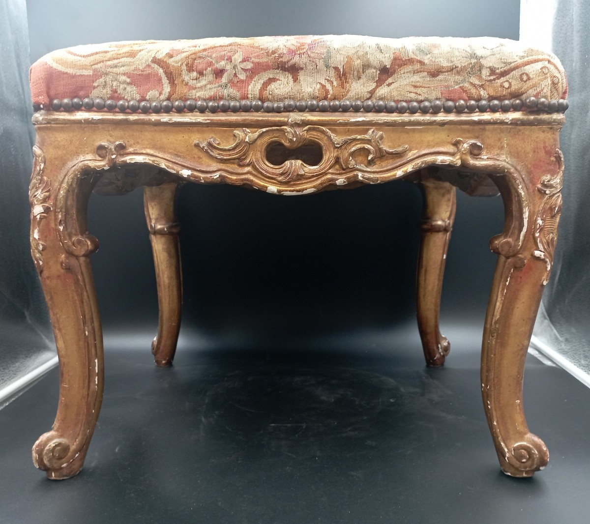 Gilded Wood Stool With Aubusson Tapestry