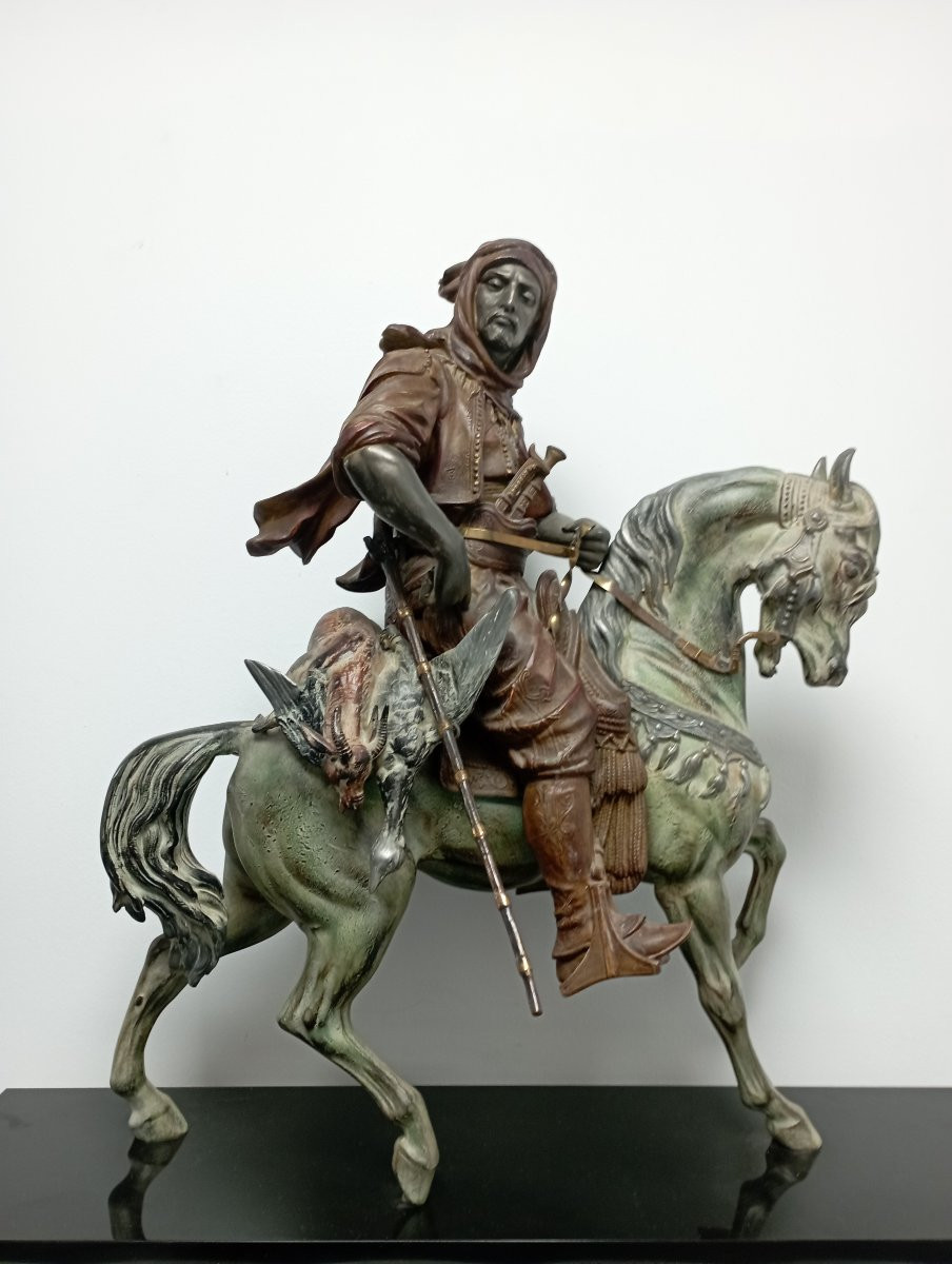 "arab Horseman Returning From The Hunt", Alfred Barye And Emile Guillemin-photo-2